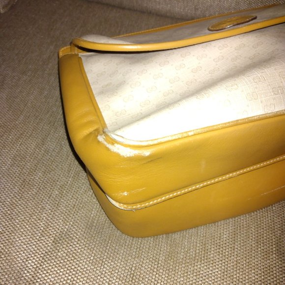 ❤️ GUCCI Micro G Logo Print Tan Canvas Leather Coated Canvas Clutch Shoulder Bag - Picture 8 of 15